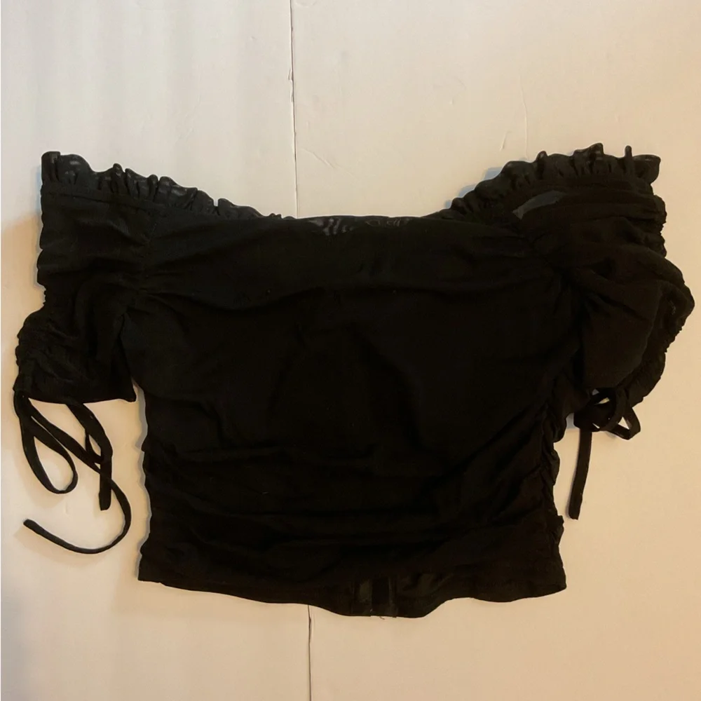 Corset Ruched Grunge Fairy Sheer Sleeve Milkmaid Dark Coquette Whimsigoth Goth M - Picture 3 of 16
